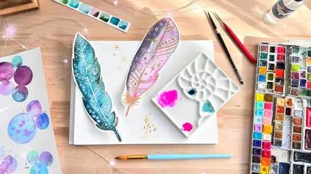 Playful Watercolor For Beginners - Paint A Magical Feather Bookmark With The Wet-on-Wet Technique