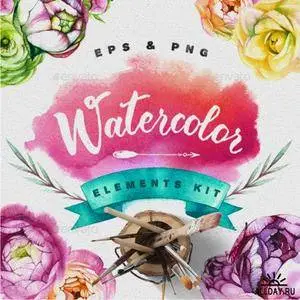 GraphicRiver - Watercolor Flowers - Hand Drawn Watercolor Floral Kit