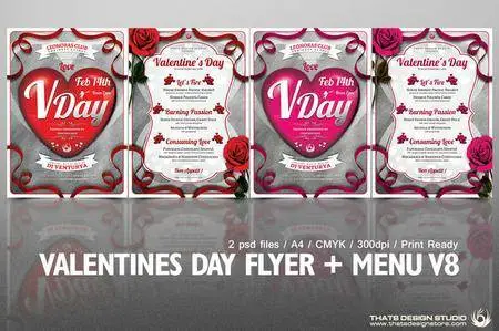 CreativeMarket - Valentines Day Flyer+Menu Bundle V8