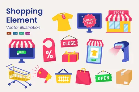 EE - Shopping Element Illustration Set 3KFQELM