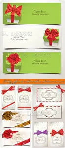 2013 Holiday gift cards with red ribbons and bows vector set 2