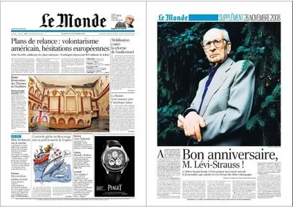 Le Monde + Supplément Claude Lévi-Strauss du 26 Novembre 2008