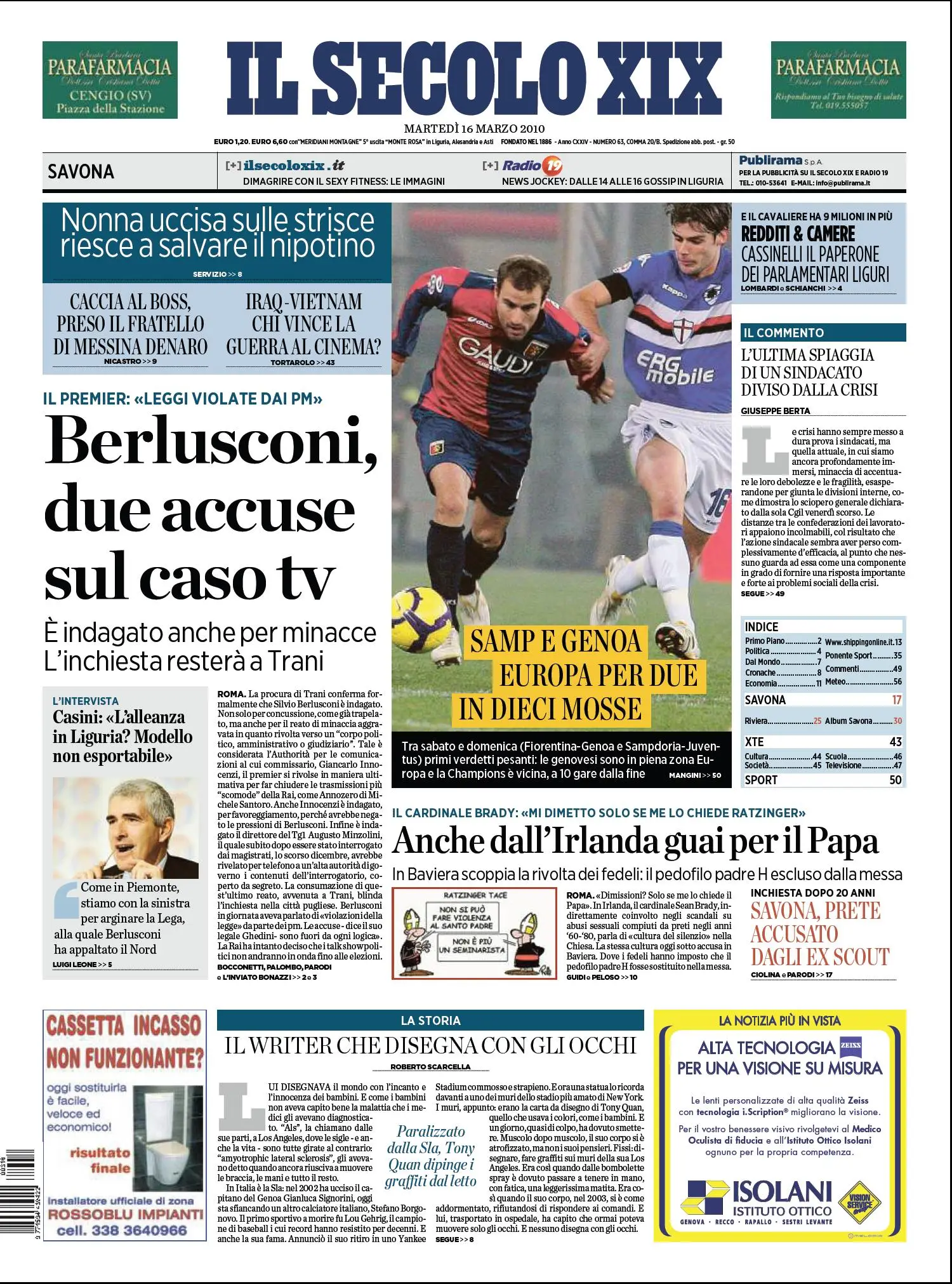 IL SECOLO XIX DEL 16 MARZO 2010