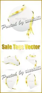Sale Tags with Golden Ribbon Vector