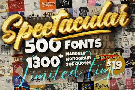 Spectacular Collection Big Bundle - 500 Premium Fonts, 1309 Premium Graphics