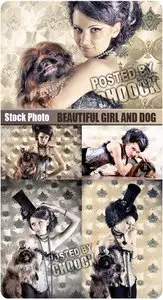 Stock Photo: Beautiful girl and dog