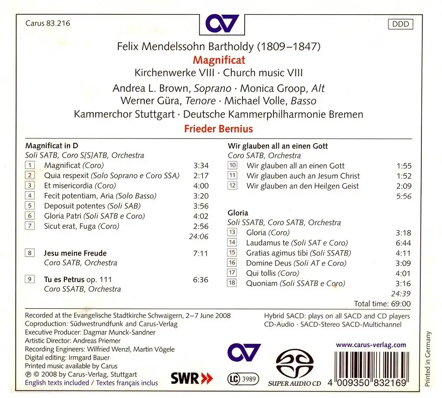 Frieder Bernius, Kammerchor Stuttgart - Felix Mendelssohn Bartholdy ...