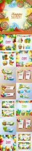 Happy birthday banners and backgrounds sweets vector