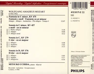 Mitsuko Uchida - Wolfgang Amadeus Mozart: 3 Piano Sonatas KV 279, 457 & 576, Fantasia KV 475 (1985)