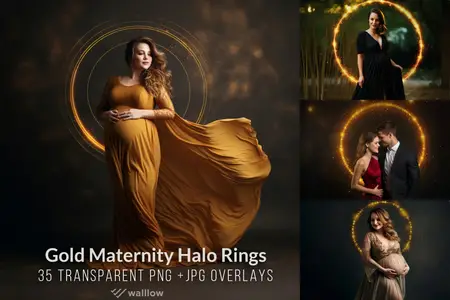 Golden halo shine ring maternity photo overlays for Photoshop