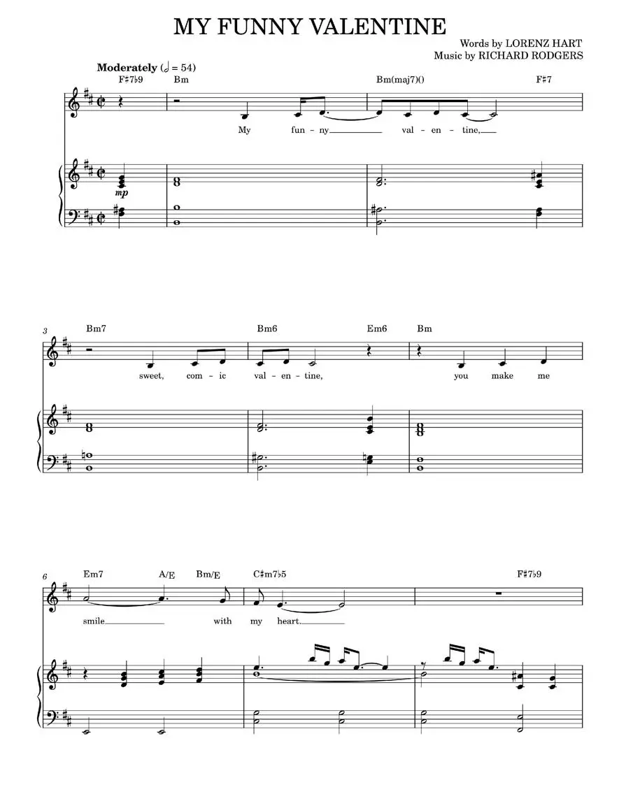 My Funny Valentine - Babes In Arms Musical, Come Fly Away Musical, Frank Sinatra, Rodgers & Hart (Piano Vocal)