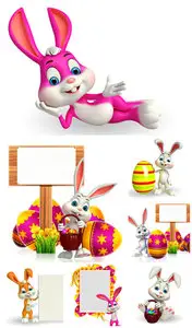 Easter bunny with a sign - Stock Photo