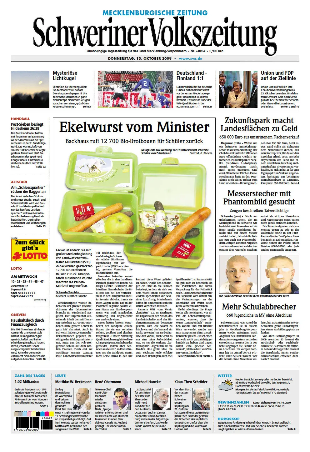 Schweriner Volkszeitung 15.10.2009 (Ausgabe Schwerin)