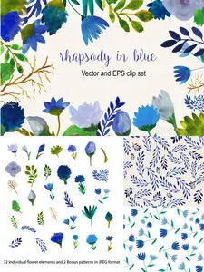 Creativemarket - Watercolor blue flower vector set