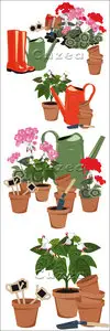 Vector - Flowers in garden rubber boots