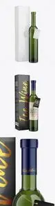 Green Glass White Wine Bottle With Box Mockup 79254