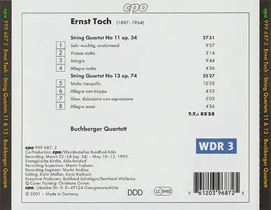 Ernst Toch - Buchberger String Quartet - String Quartets 11 & 13 [CPO 999 687-2] (2001)