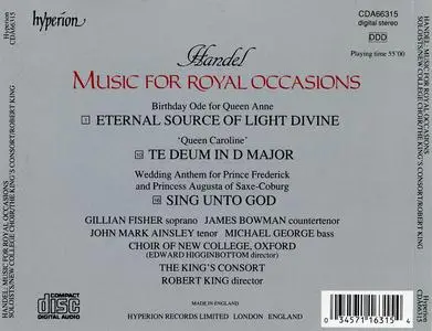 Robert King, The King's Consort, New College Choir Oxford - George Frideric Handel: Music for royal occasions (1989)