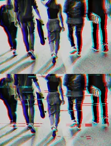 AS - Anaglyph Glitch Effect with Group of Friends 456995400