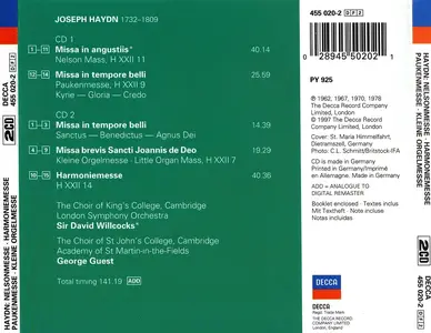 George Guest, David Willcocks, The Choir of King's College, Tne Choir of St John's College - Joseph Haydn: Masses (1997)