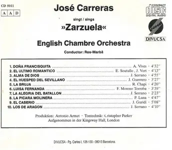 Jose Carreras - canta Zarzuela - Carreras-RosMarba-English chamber Orch.