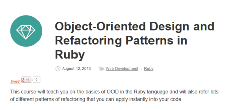 TutsPlus - Object-Oriented Design and Refactoring Patterns in Ruby