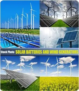 Solar batteries and wind generators - Stock Photo