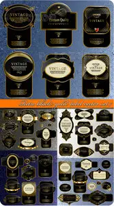 Retro black gold label vector set 7