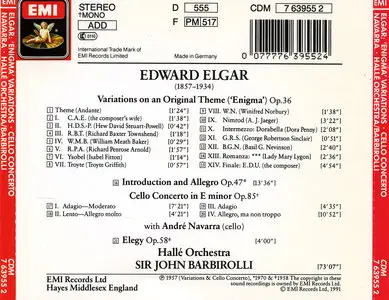 Halle Orchestra, Sir John Barbirolli - Edward Elgar: Cello Concerto, Enigma Variations, Introduction and Allegro, Elegy (1991)