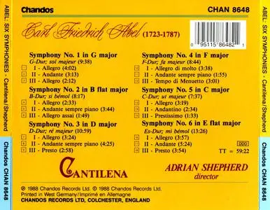 Adrian Shepherd, Cantilena - Carl Friedrich Abel: Six Symphonies, Op.7 (1988)