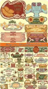 Vintage items label with flowers art vector set 2