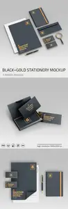 Realistic Black & Gold Stationery PSD Mockup Templates