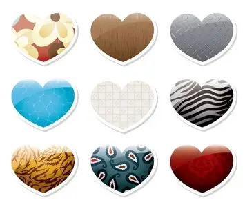 Glossy heart stickersicons in different textures