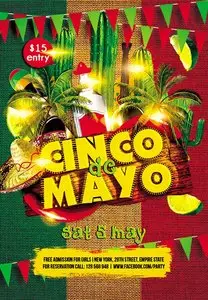 Cinco De Mayo Flyer PSD Template + FB Cover