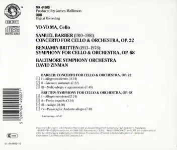 Yo-Yo Ma - Barber: Cello Concerto, Britten: Symphony For Cello (1989)