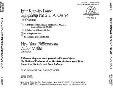 Zubin Mehta, New York Philharmonic - John Knowles Paine: Symphony No. 2 (1992)