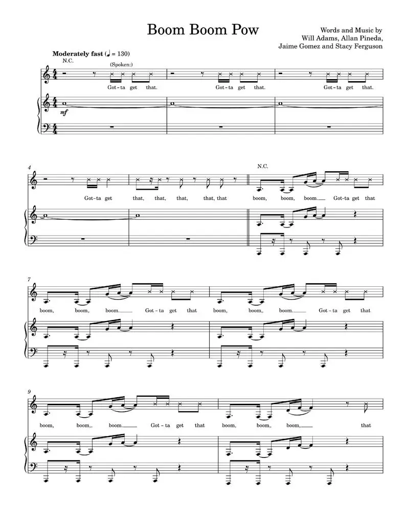 Boom boom pow - The Black Eyed Peas (Piano-Vocal-Guitar)