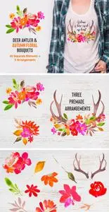 Thehungryjpeg - Autumn Watercolor Flower Bouquet Builder 3496871