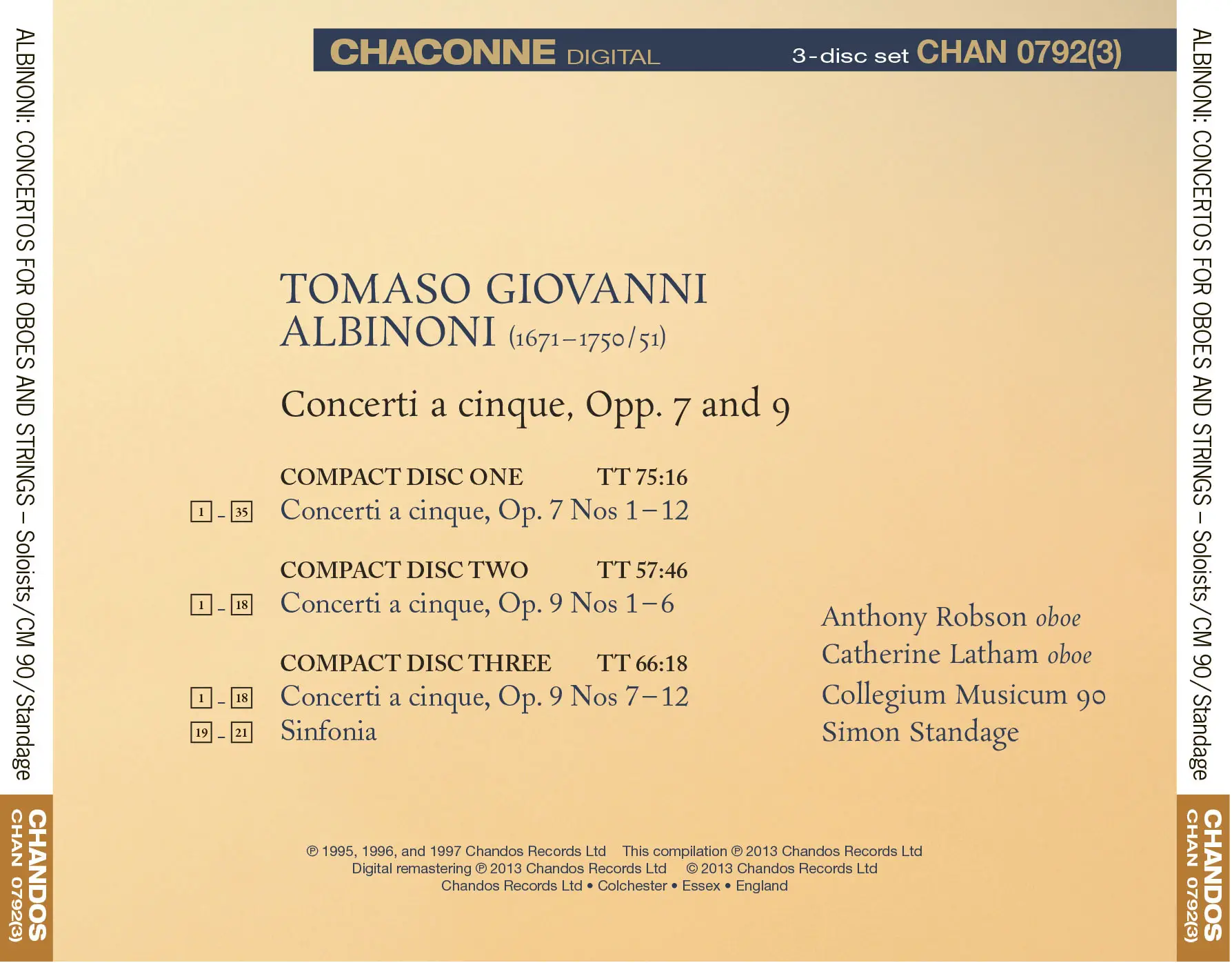 Collegium Musicum 90, Simon Standage - Albinoni: The Collected ...