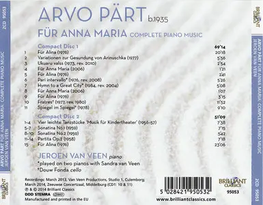 Jeroen van Veen - Arvo Part: Fur Anna Maria, Complete Piano Music (2014) 2CDs