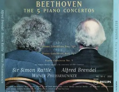 Alfred Brendel, Wiener Philharmoniker, Sir Simon Rattle - Beethoven: The 5 Piano Concertos (3CD) (2001)