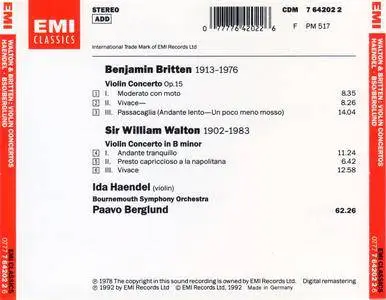 Ida Haendel, Bournemouth SO, Paavo Berglund - Benjamin Britten & William Walton: Violin Concertos (1978/1992) [Re-Up]