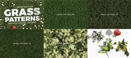 3D Seamless Grass Patterns & Textures for Photoshop