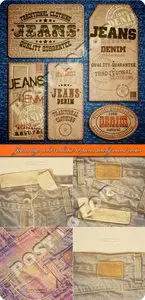 Jeans tags and realistic textures background vector