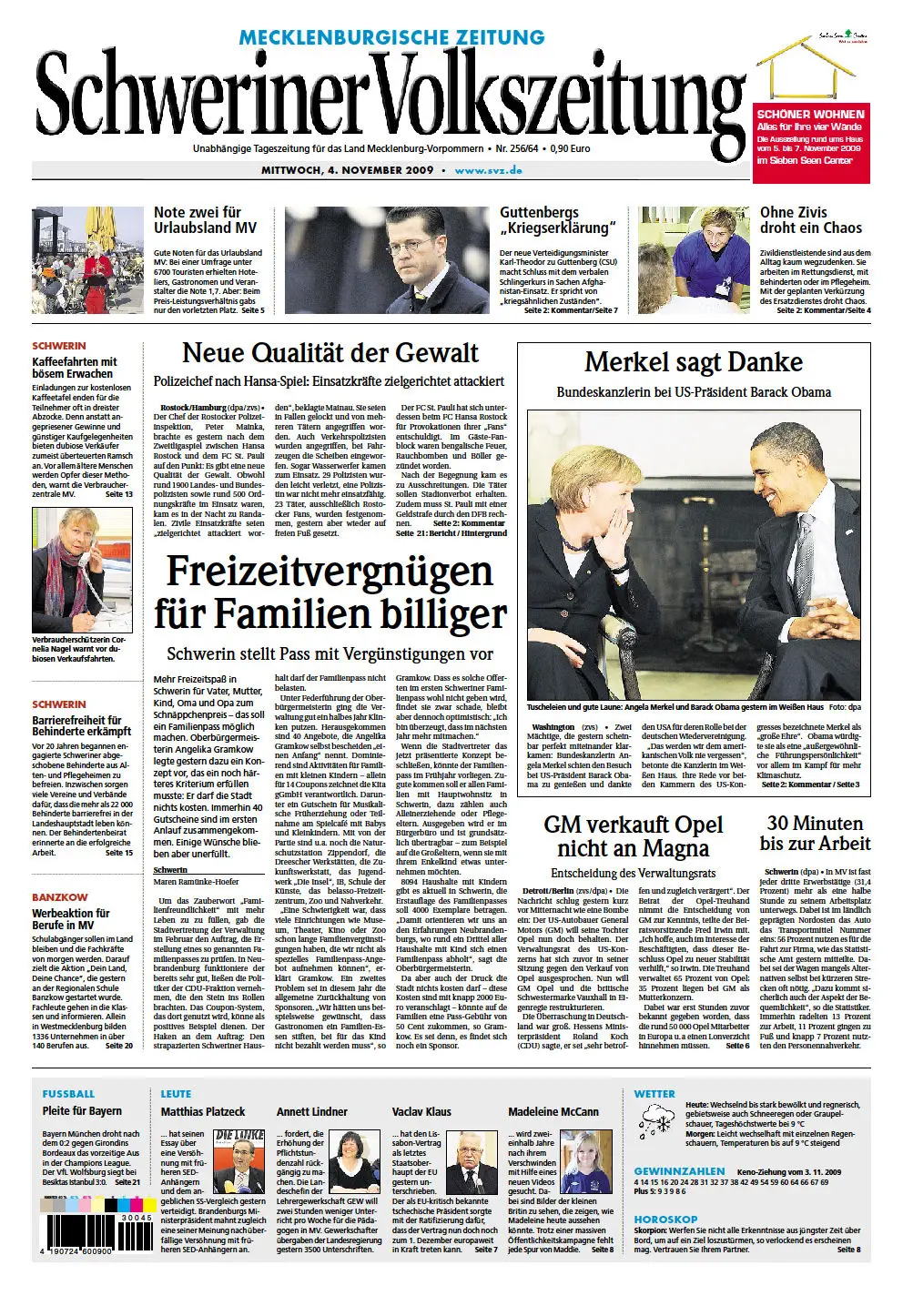 Schweriner Volkszeitung 04.11.2009 (Ausgabe Stadt Schwerin)