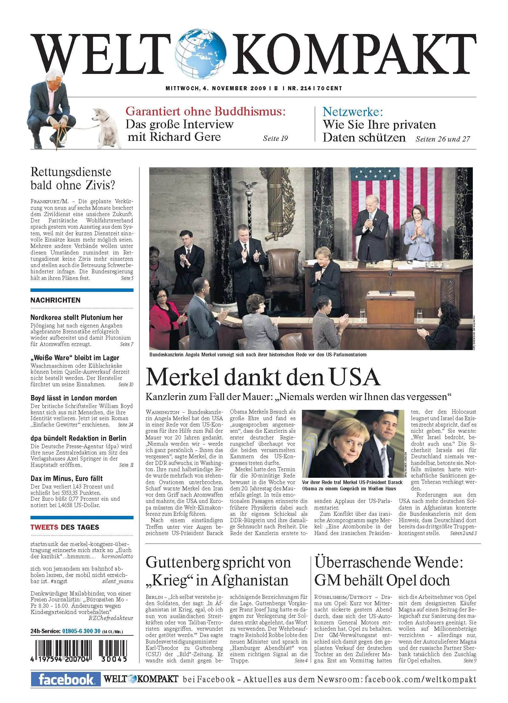 Die Welt kompakt vom 4. November 2009