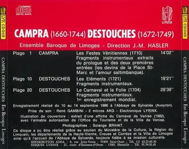 Jean-Michel Hasler, Ensemble Baroque de Limoges - Campra: Les Festes Venitiennes; Destouches: Les Elements (1999)