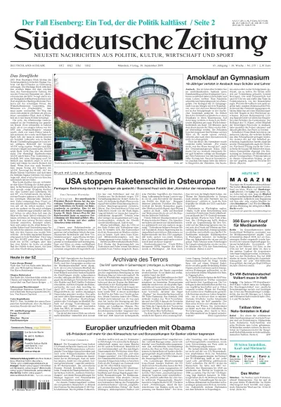 Sueddeutsche Zeitung vom 18.09.2009