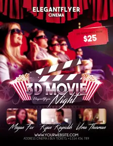 Flyer PSD Template - 3D Movie Night plus Facebook Cover