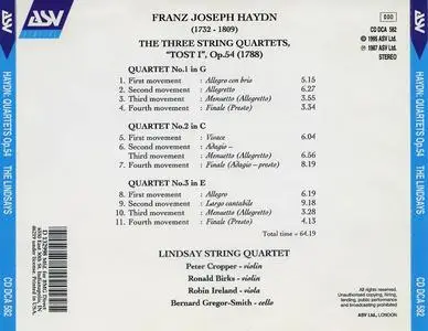 The Lindsays - Joseph Haydn: The 3 String Quartets, Op.54 "Tost I" (1995)